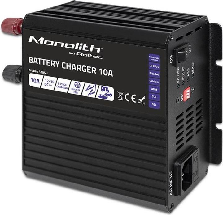 Produktbild Qoltec Inteligentna ładowarka Monolith do akumulatorów LiFePO4 AGM GEL SLA | 10A | 12V