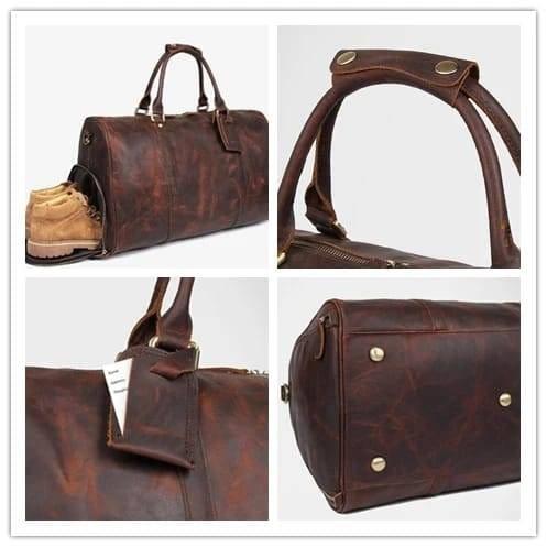 Produktbild Only-Bags.Store Vollnarbenleder Duffle Bag mit Schuhfach, Herrenreisetasche, Wochenendgepäcktasche, einzigartige
