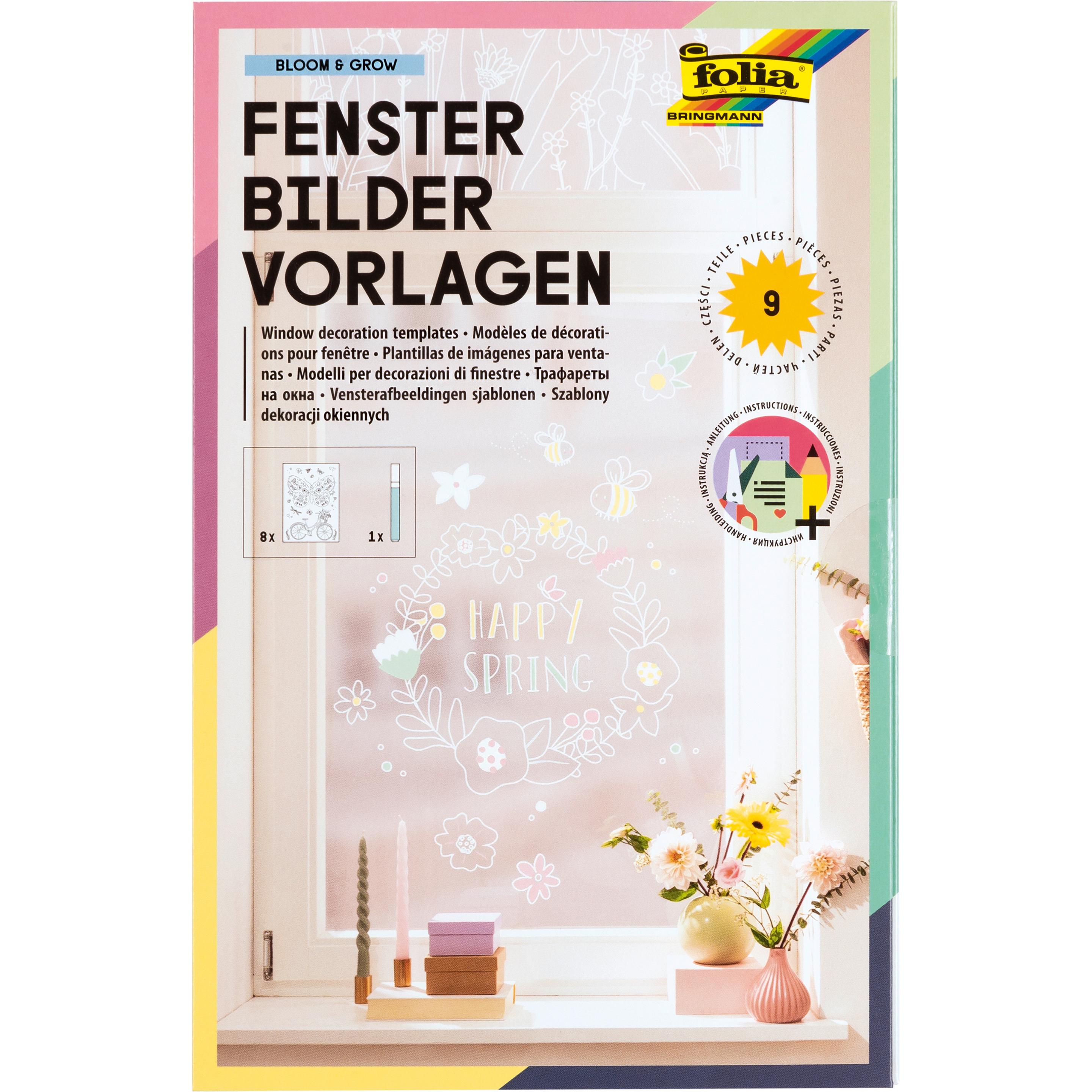 Folia Fensterbilder-Vorlagen "BLOOM & GROW", inkl. Kreide