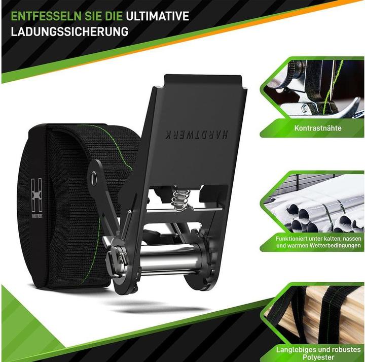Produktbild Hardtwerk Spanngurte mit Ratschen 4 Stück, 6 Meter, Schwarz