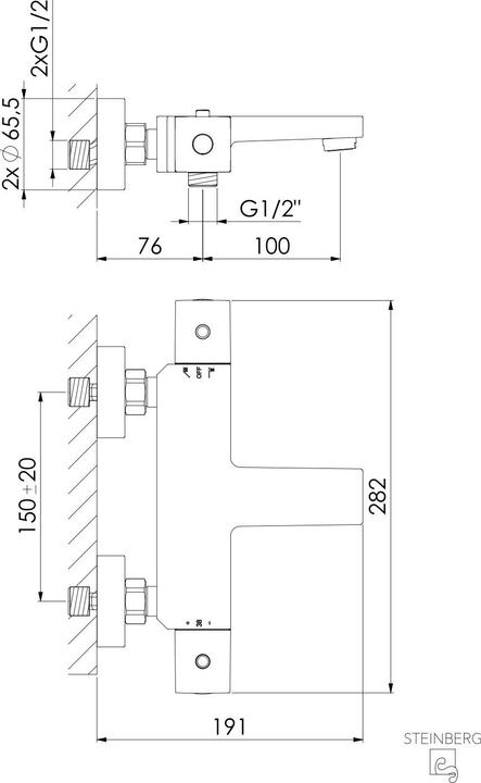 Produktbild Steinberg Serie 342 Aufputzthermostat, für Badewannen, Ausladung 176mm
