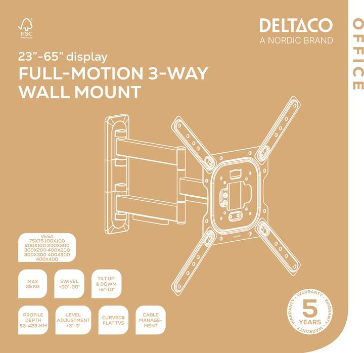 Produktbild Deltaco ARM-0257-B (Wand, 35 kg)