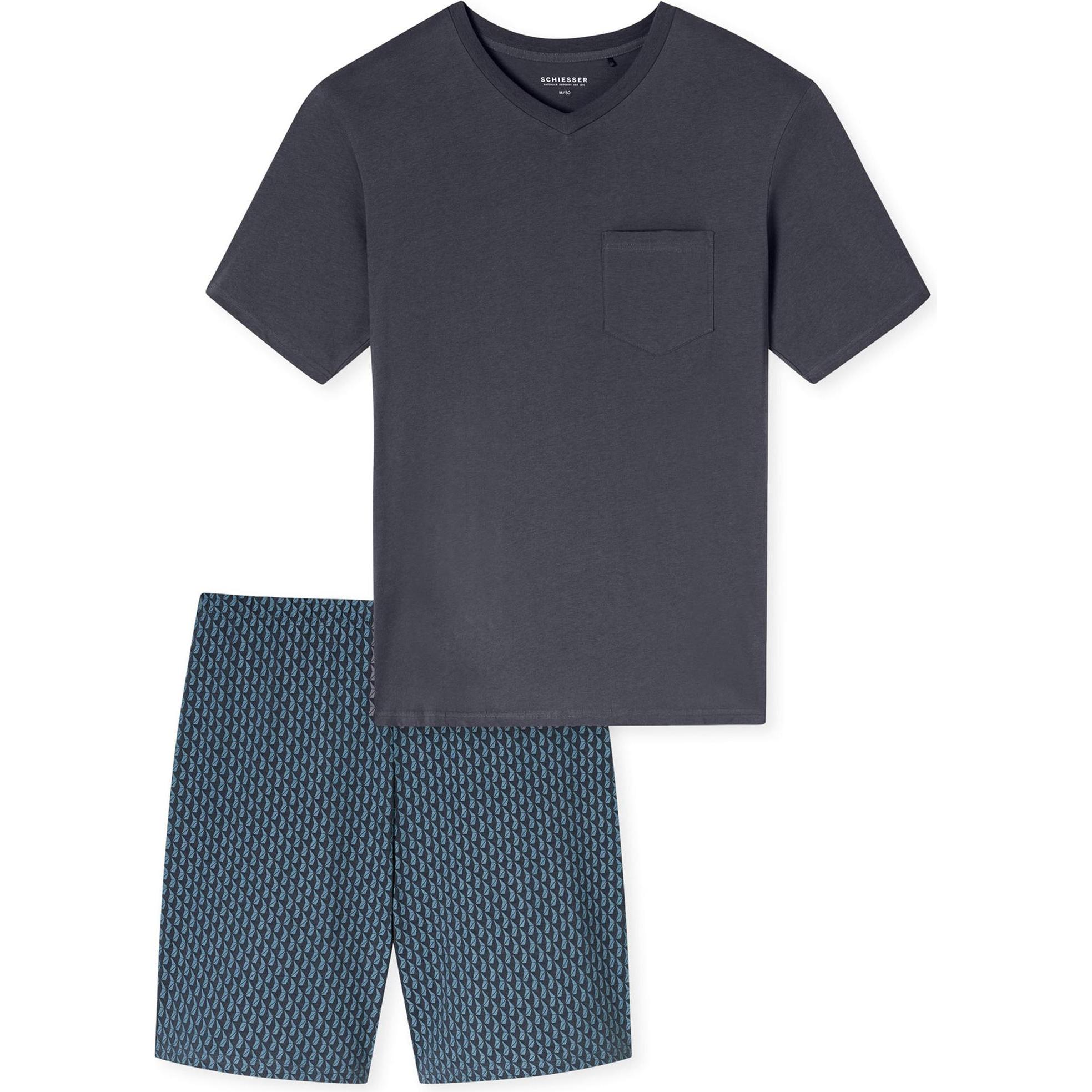Schiesser, Herren, Pyjama, Pyjama Comfort Essentials, Blau, (58)