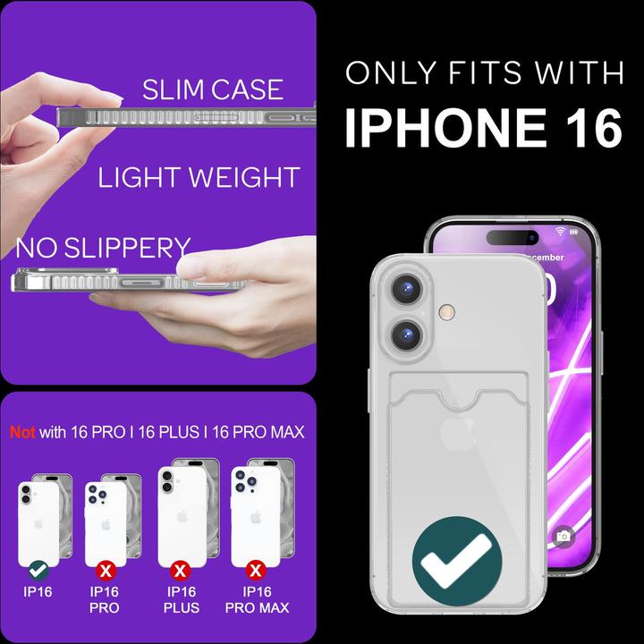 Produktbild Nalia Klar Transparente Neon Silikon Hülle Kartenhalter (Apple iPhone 16)