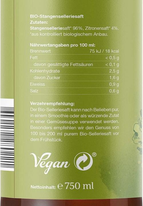 Nährwerte und Zutaten Effective Nature Bio-Selleriesaft
