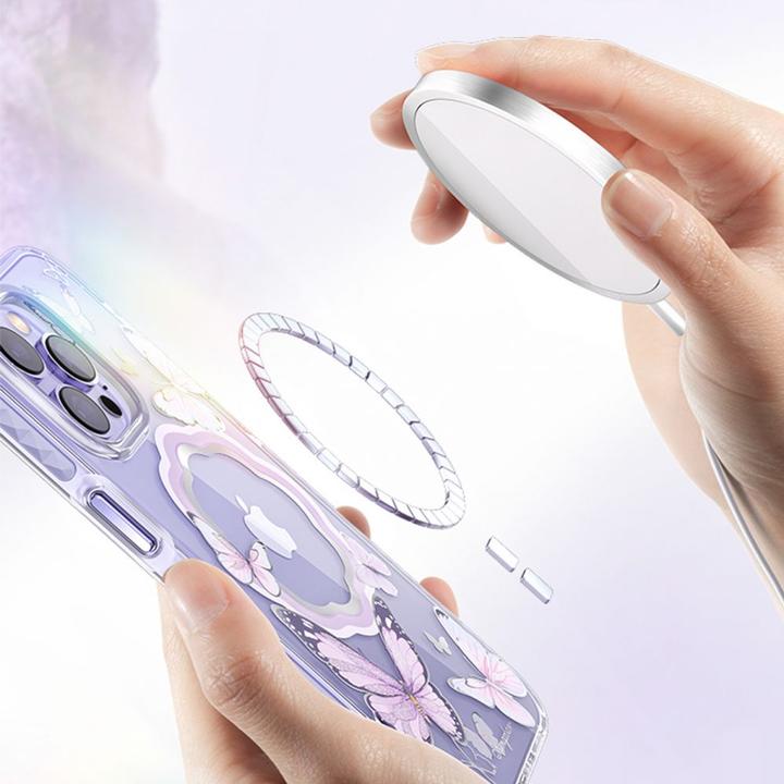 Actual product image Kingxbar Butterfly Series magnetic case for iPhone 14 Pro Max MagSafe case with butterflies blue (Apple iPhone 14 Pro Max)