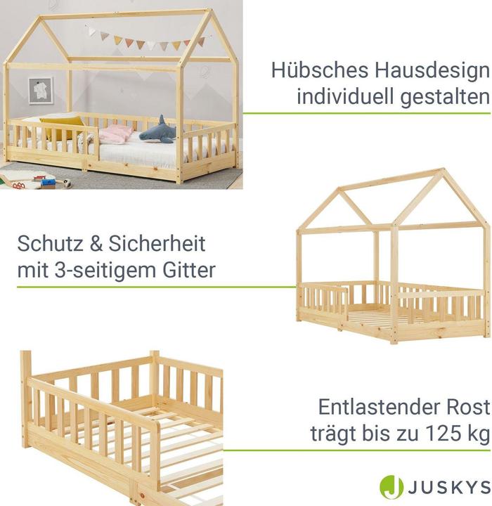 Image du produit Juskys Kinderbett 90x200cm Marli - Natur (90 x 200 cm)