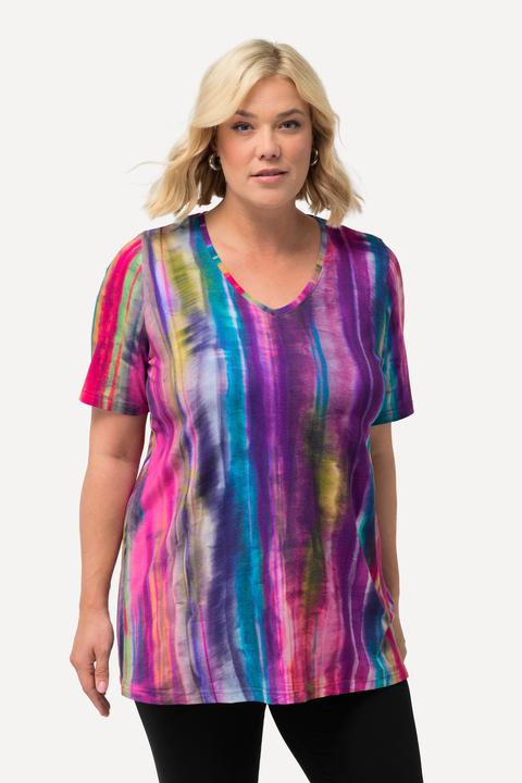 Actual product image Ulla Popken Pastel Stripe Print Short Sleeve Stretch Tee (62)