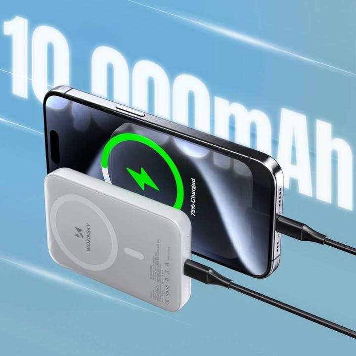 Image du produit Wozinsky WRW349YWS Banque d'alimentation magnétique 10 000 mAh - Blanc (10000 mAh, 18 W, 37 Wh)