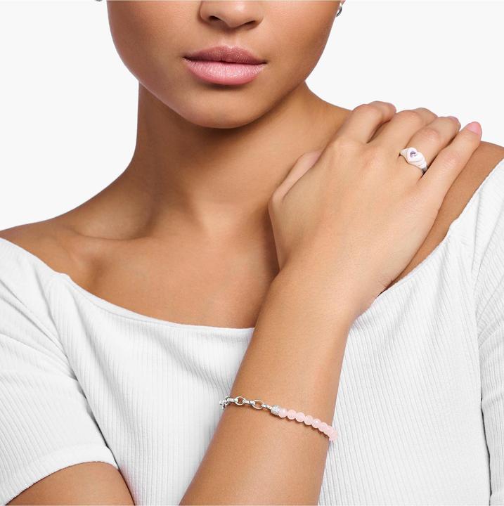 Immagine prodotto Thomas Sabo Bracciale Charm con perline di quarzo rosa e catene d'argento (17 cm, Argento 925)