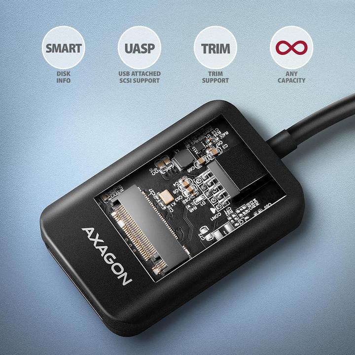 Actual product image Axagon Other Computer Accessory ADM2-AM USB-A 10Gbps - M.2 NVMe&SATA SSD adapter, 10cm USB-A (M.2)