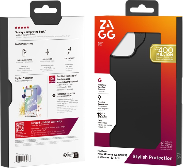Actual product image Zagg Milan Snap Case iPhone 16e/15/14/13 Black (Apple iPhone 16e)