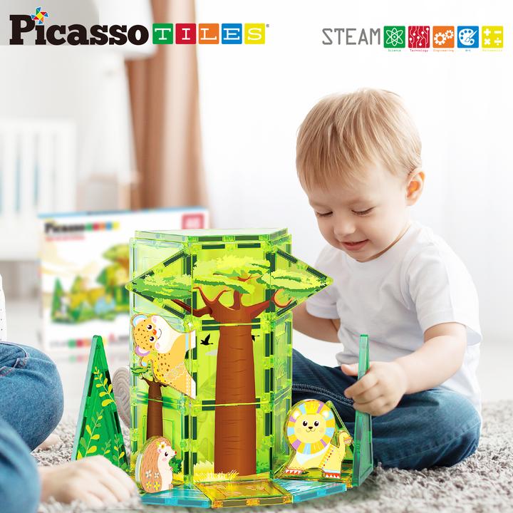 Productafbeelding PicassoTiles Picasso Tiles - Safari themed set with 8 animals (46 pcs) (PTQ12)