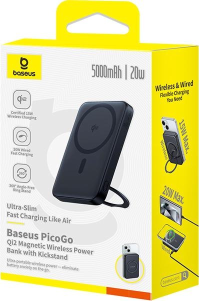 Actual product image Baseus magnetic powerbank with stand PicoGo Qi2 5000mAh 20W (5000 mAh, 20 W, 18500 Wh)