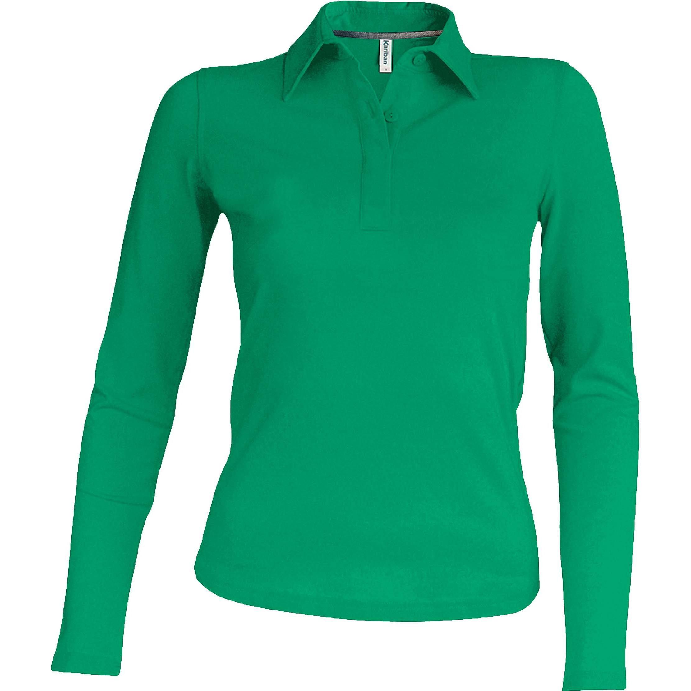 Kariban, Damen, Shirt, Damen Poloshirt mit langen Ärmeln, Grün, (XXL)