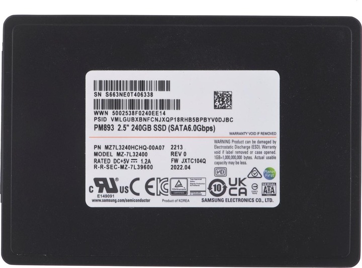Actual product image Samsung PM893 bulk (240 GB, 2.5")