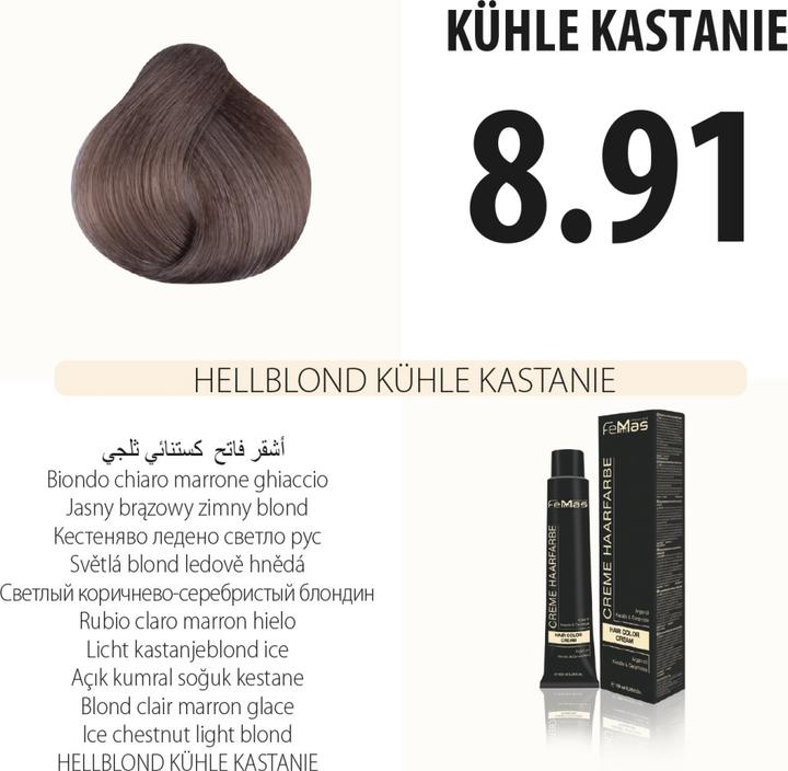Produktbild FemMas 8.91) Haarfarbe Hellblond Kühle Kastanıe 100ml (Hellblond)