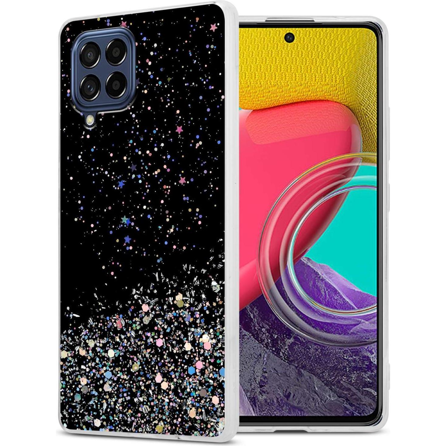 Cadorabo TPU Hülle für Samsung Galaxy M53 5G mit Glitzer (Samsung Galaxy M53 5G), Smartphone Hülle, Schwarz