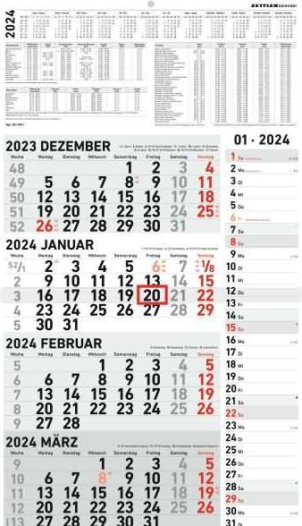 Produktbild 4-Monatskalender Kombi 2024 33x58,8 (Deutsch)