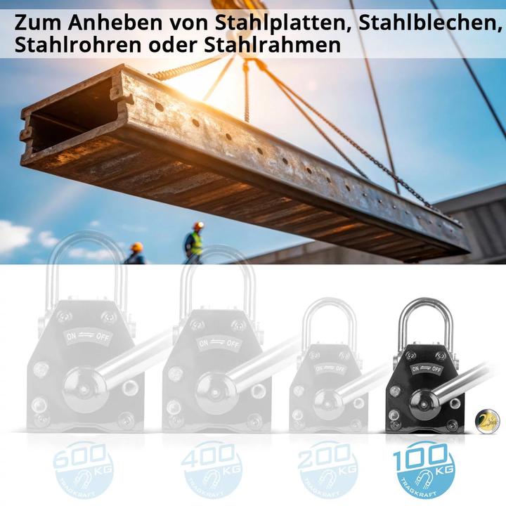 Produktbild Stahlwerk Lasthebemagnet mit 100 kg 220 lbs Tragkraft und 350kg 771 lbs Zugkraft (100 kg)