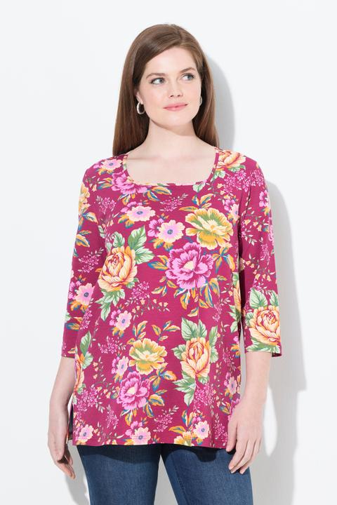 Produktbild Ulla Popken Shirt, Blüten, Classic, Carré-Ausschnitt, 3/4-Arm (58)