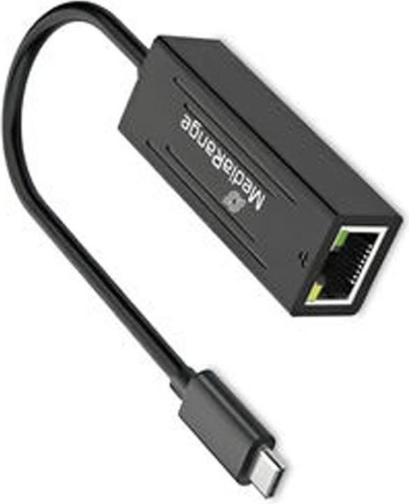 Actual product image MediaRange USB Type-C® network adapter with RJ45 port, 10/100/1000 Mbps, 20cm, black (USB-C)