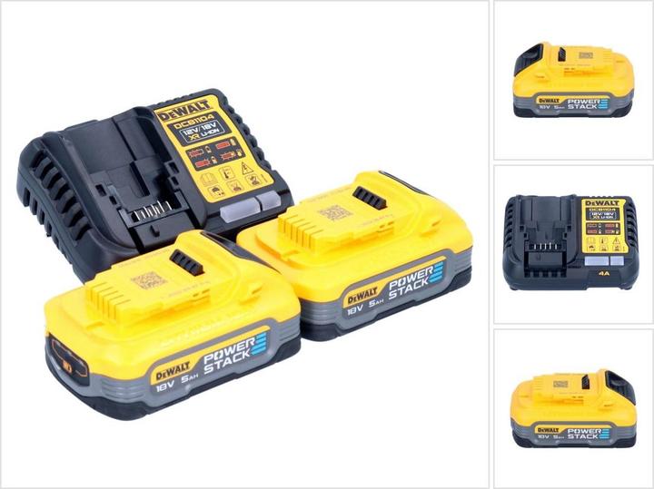 Productafbeelding DeWalt 18V Powerstack-accustarterkit / 2x 5Ah + DCB1104 (18 V)