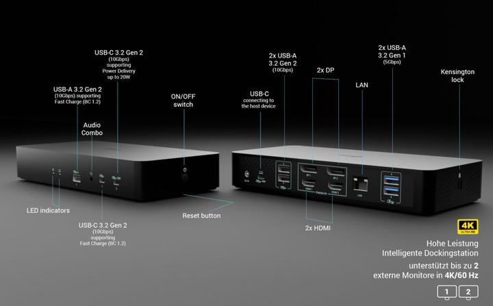 Produktbild i-tec USB-C/A Intelligent Dual DS+PD100W, Universal (USB-C, 8 Ports)