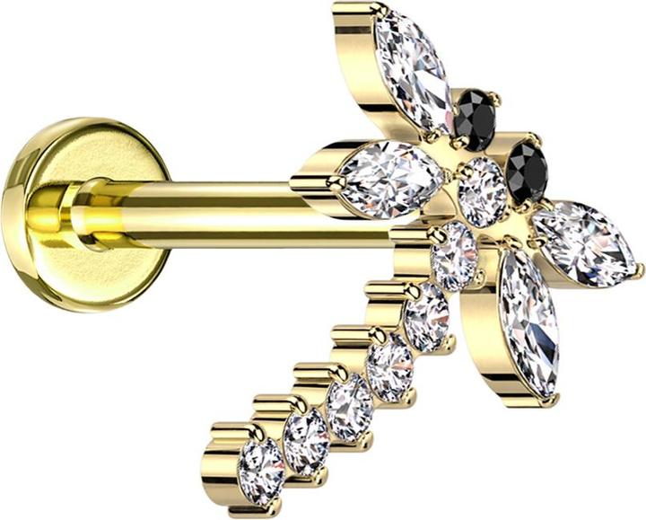 Actual product image Star Piercing Micro labret internal thread gold-plated dragonfly gold-plated crystals silver (without brass, Titanium)
