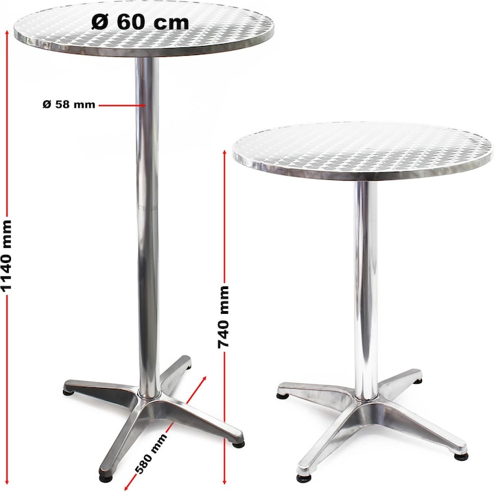 Actual product image Wiltec High table 74/114 cm Ø60cm height adjustable foldable bistro table bar table (60 x 60 x 114 cm)