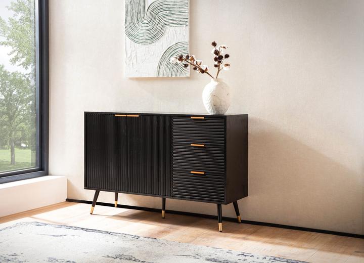 Produktbild FineBuy Sideboard Anrichte 120 cm Schwarz Eiche Dekor Kommode Standschrank