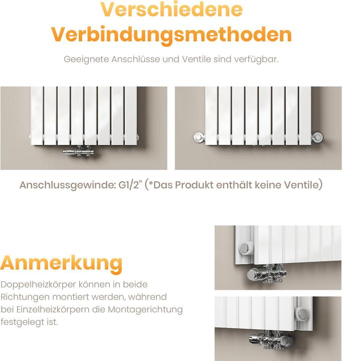 Produktbild Emke Heizkörper, Flachheizkörper mit Zentralanschluss, Weiss 63x100cm 730W Einlagig (730 W)