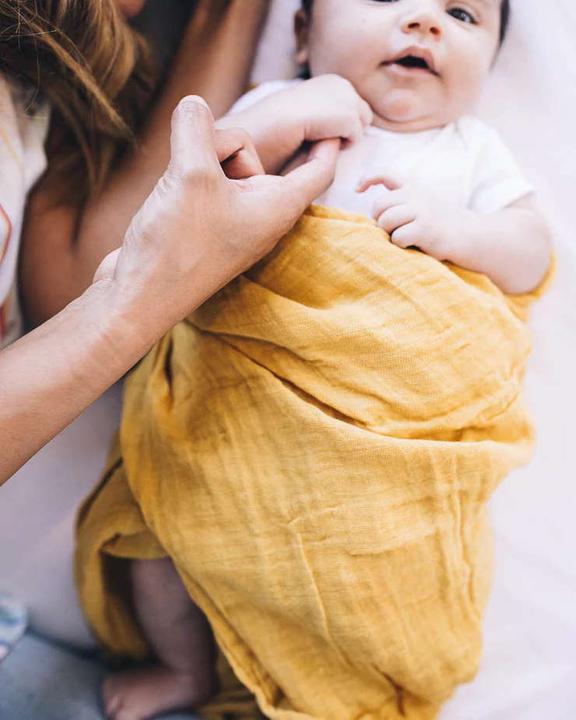 Actual product image little unicorn Cotton Muslin Swaddle 3 Pack - Mustard (120 cm, 120 cm)
