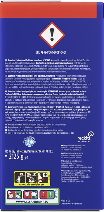 Label énergétique Finish Quantum Professional (Cachets, 125 Cycles de lavage)