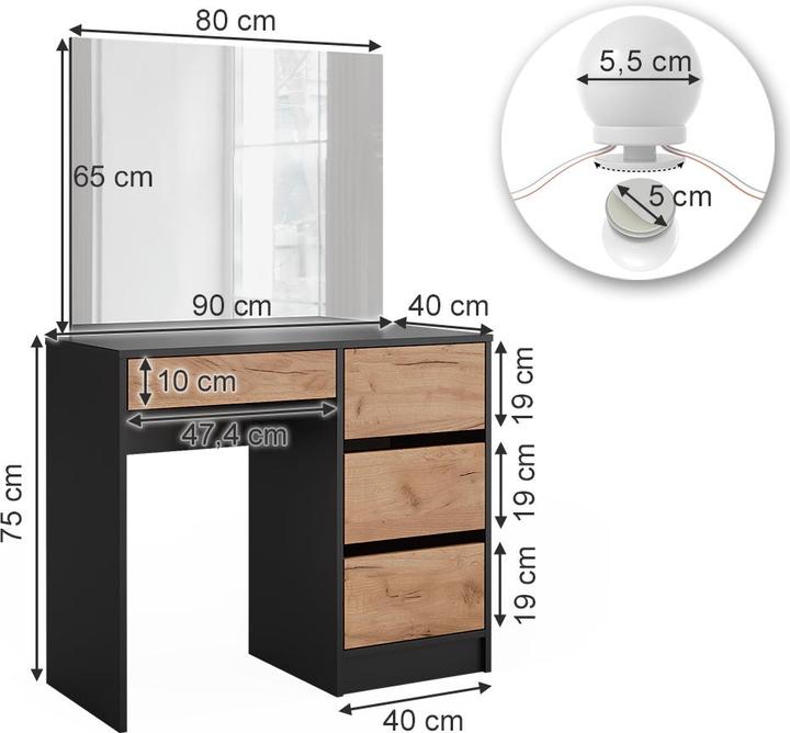Produktbild Vicco Sherry mit Spiegel & LED-Beleuchtung (90 x 40 x 75 cm)