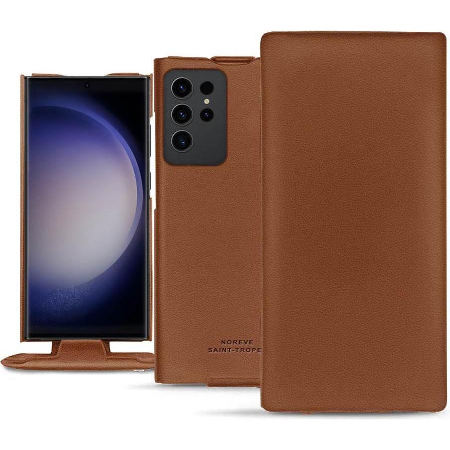 Noreve Lederschutzhülle vertikal (Samsung Galaxy S23 Ultra), Smartphone Hülle, Braun