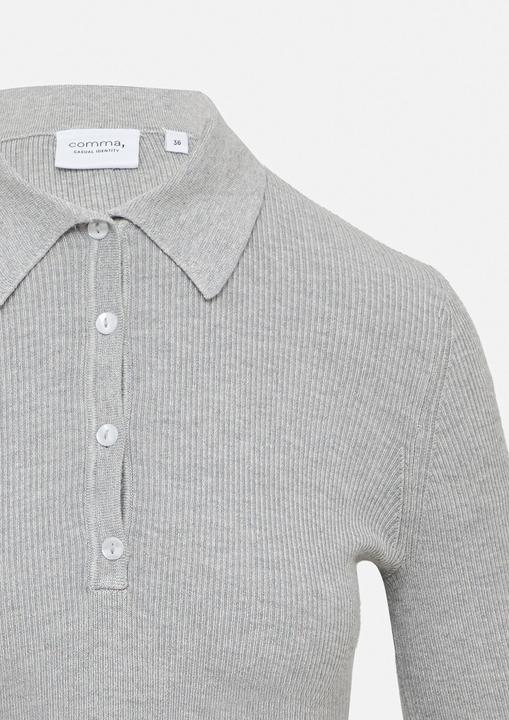 Produktbild Comma Strickpullover Rippstrick-Shirt im Slim Fit mit Polokragen (42)