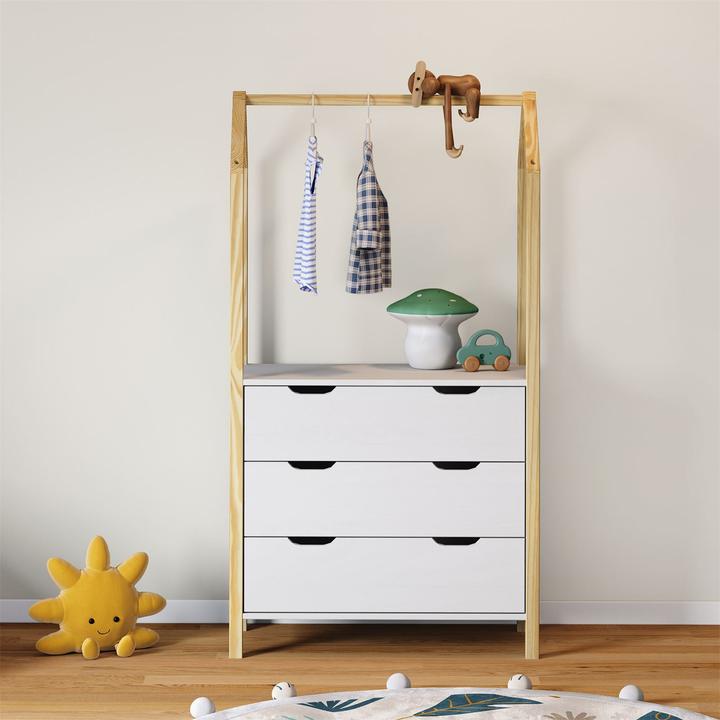 Image du produit IDIMEX Commode pour enfants AMIRA avec tringle à vêtements - blanc (83 cm)