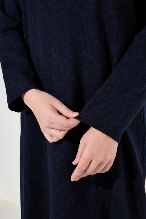 Image du produit Ulla Popken Robe en molleton de coton bio, col montant et manches longues, motif feuilles (42, 44)