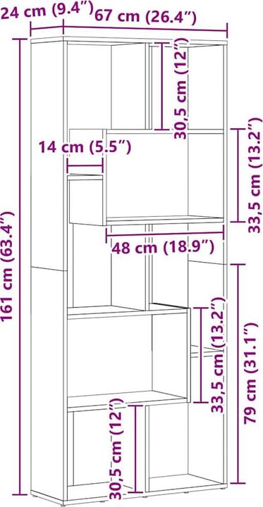 Produktbild vidaXL Bücherregal (67 x 24 x 161 cm)