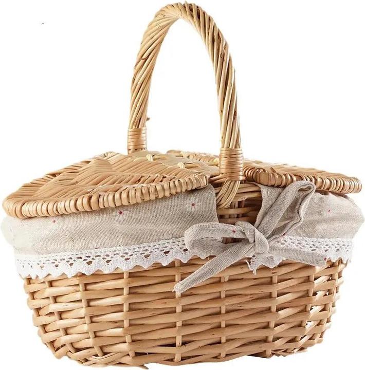 Actual product image Only-Bags.Store Willow Woven Wicker Picknickkorb Mit Deckel Outdoor Shopping doppeldeckel Camping Grosse Kapazität