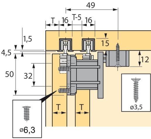Actual product image Hettich Sliding door fittings Top Line 110, Inslide/Mixslide