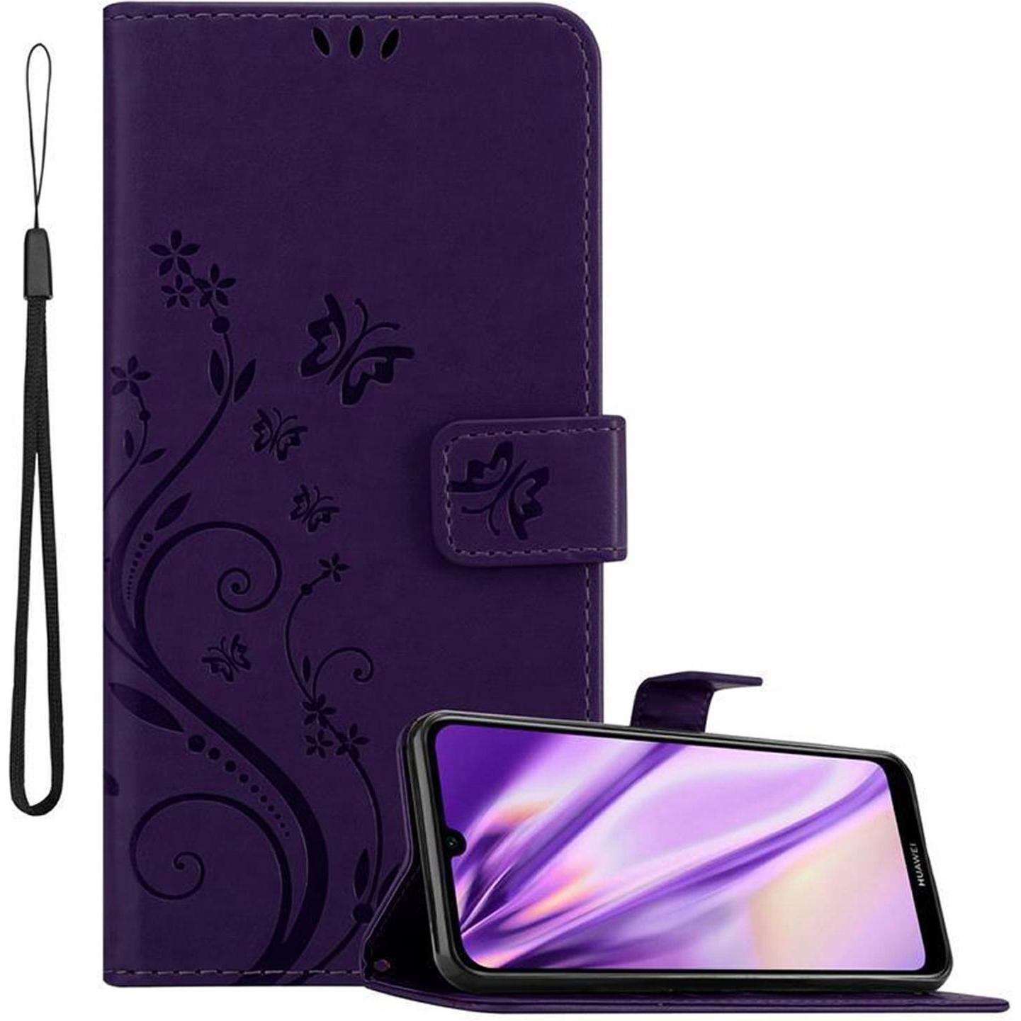 Cadorabo Flower Book Cover (Huawei Y6 (2019)), Smartphone Hülle, Violett