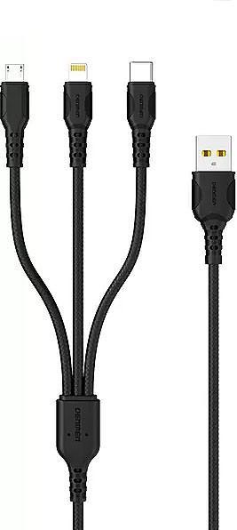 Denmen 3IN1 USB CABLE 2.4A BLACK 1M D05E TYPE-C / MICRO / IPHONE (1 m)