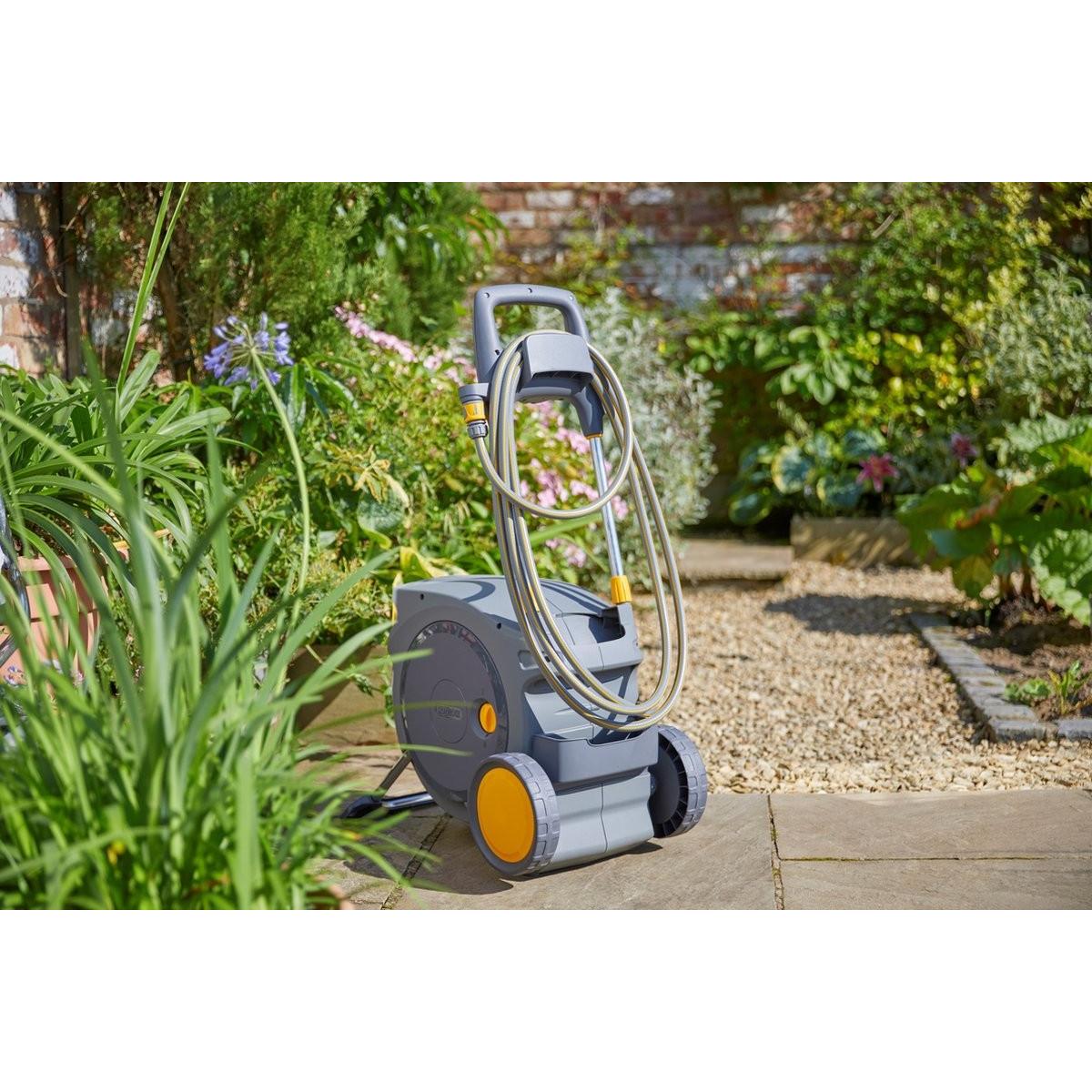 Hozelock, Deposito per tubi da giardino, Auto Reel Mobile slangenwagen 35 m + GRATIS Multi Spraygun (35 m)
