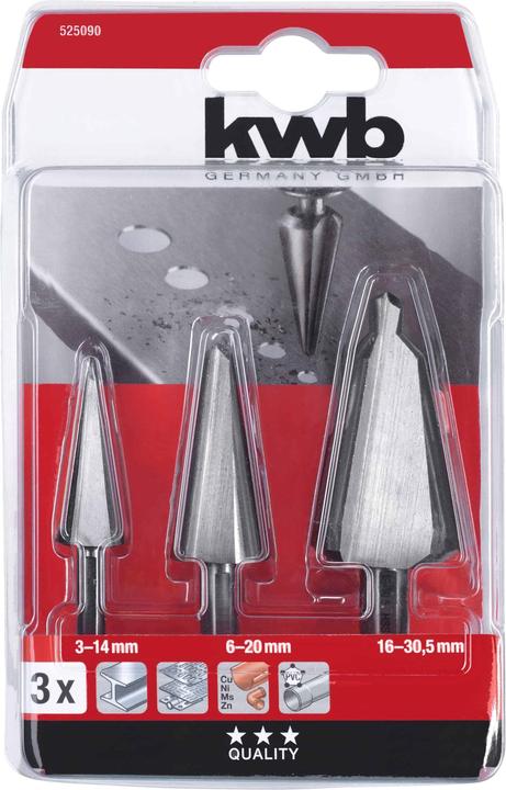 Actual product image kwb Sheet metal peeling drill set 3pcs (3-14 mm, 6-20 mm, 16-30.5 mm)