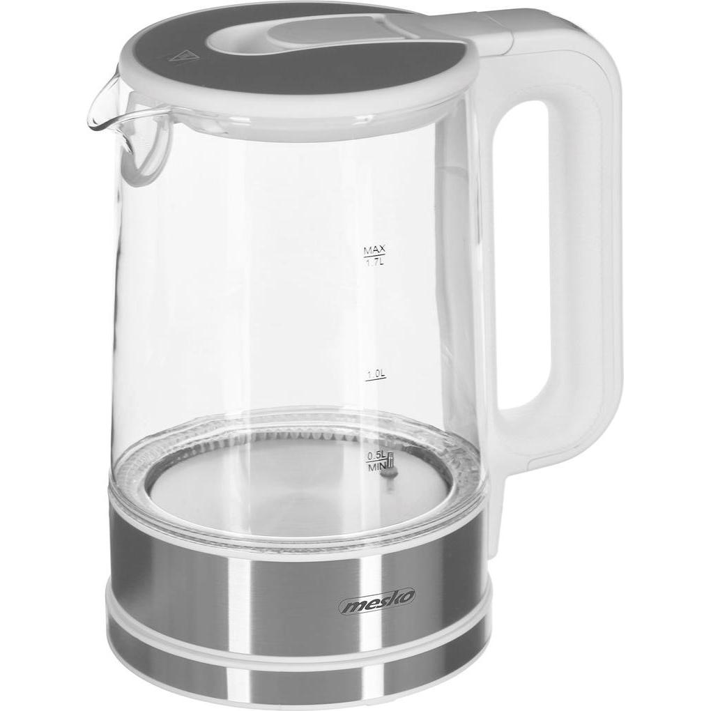 Thumbnail - Mesko MS 1301w Electric, 1850 W, 1.7 L, Glass / Stainless steel, 360 ° rotational base, White, Wasserkocher, Weiss