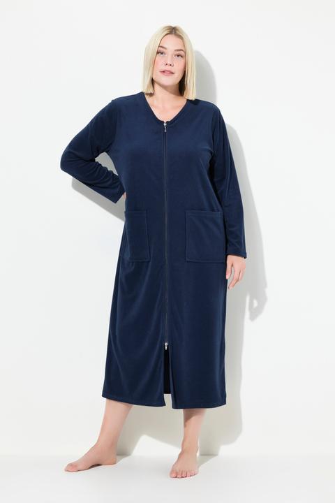 Image du produit Ulla Popken Peignoir en tissu éponge, doux et confortable - fermeture à glissière à double sens (50, 52)