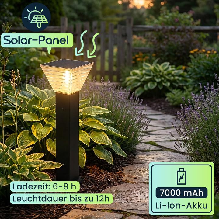 Actual product image Ideoon 2er-Set Premium Solar Säulen-Wegeleuchte 60cm aus Aluminium in Schwarz, 300lm, IP65 wasserfest, 360° (300 lm, IP65)