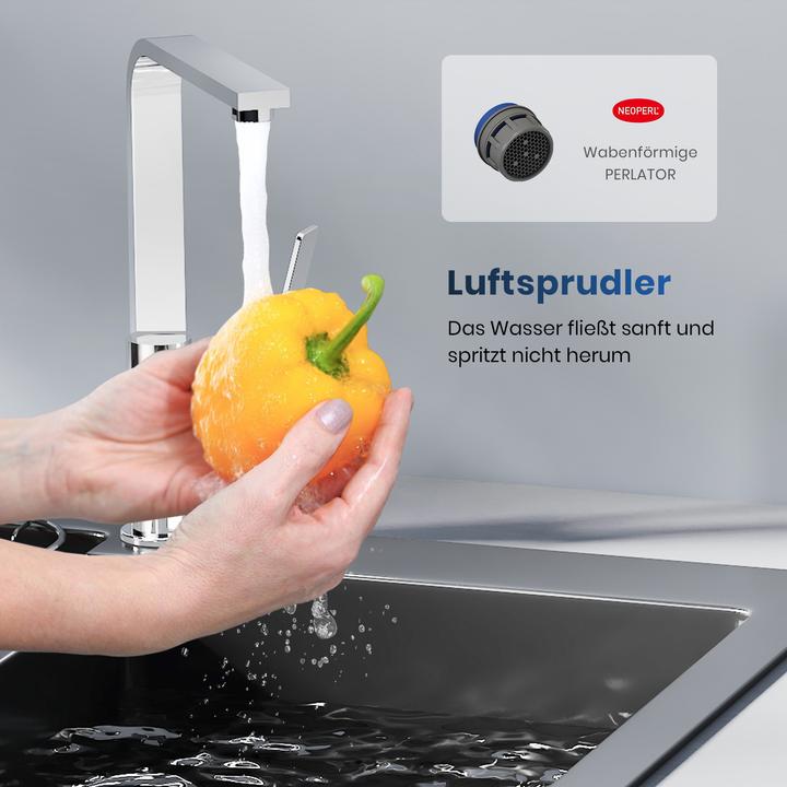 Produktbild Emke Küchenarmatur Chrom Ultradünnes Design 30x22x10 cm 360° Drehbar Edelstahl Einhebelmischer Modern